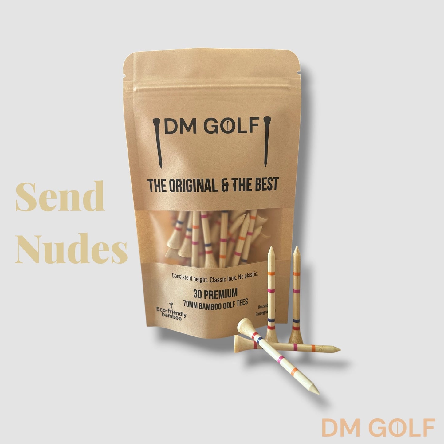 Send Nudes- Not A Castle Tee-Premium 70mm Bamboo Golf Tee With Orange, Pink, Blue & Red Castle Height Indicators-30 pack